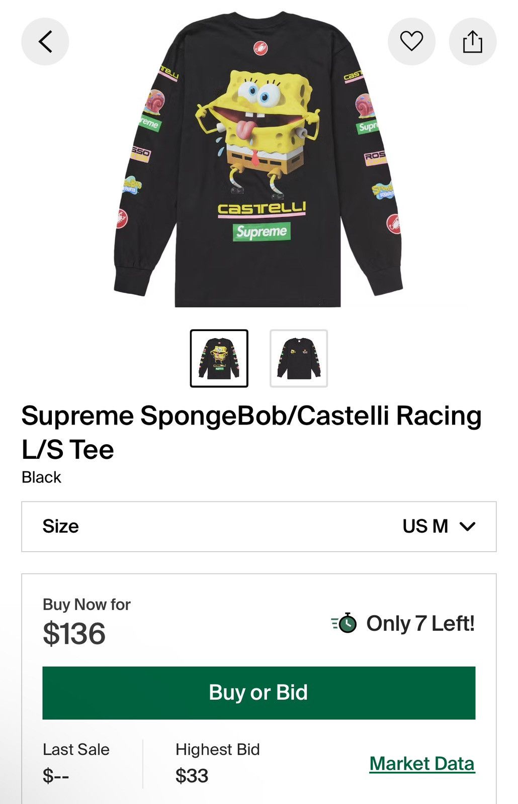 Supreme®/SpongeBob L/S Tee Black M（Supreme SS25 Week 11