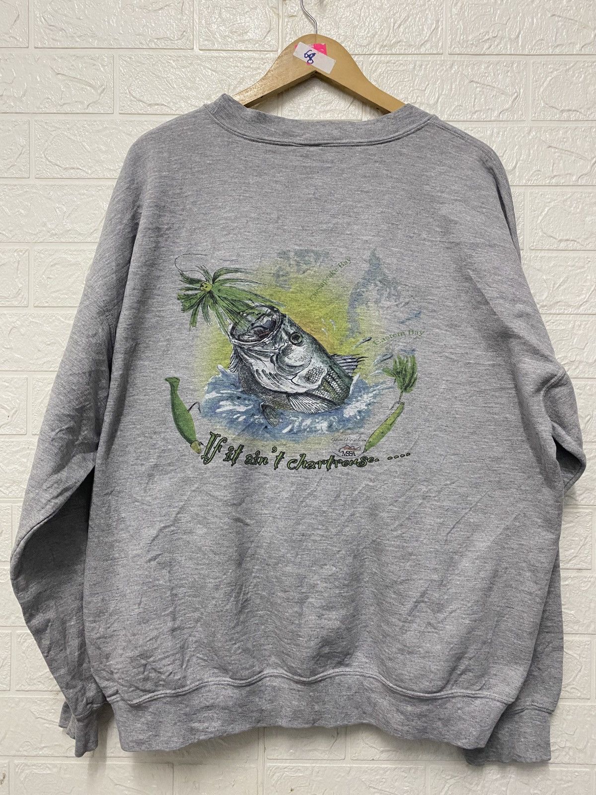 Grey crewneck sweatshirt a bass fish