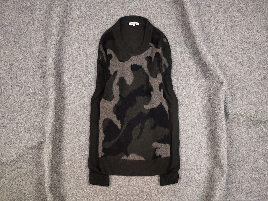 image of Global Work Japan Design Light Dark Camo Wool Blend Sweater in Green Black, Men's (Size Medium)
