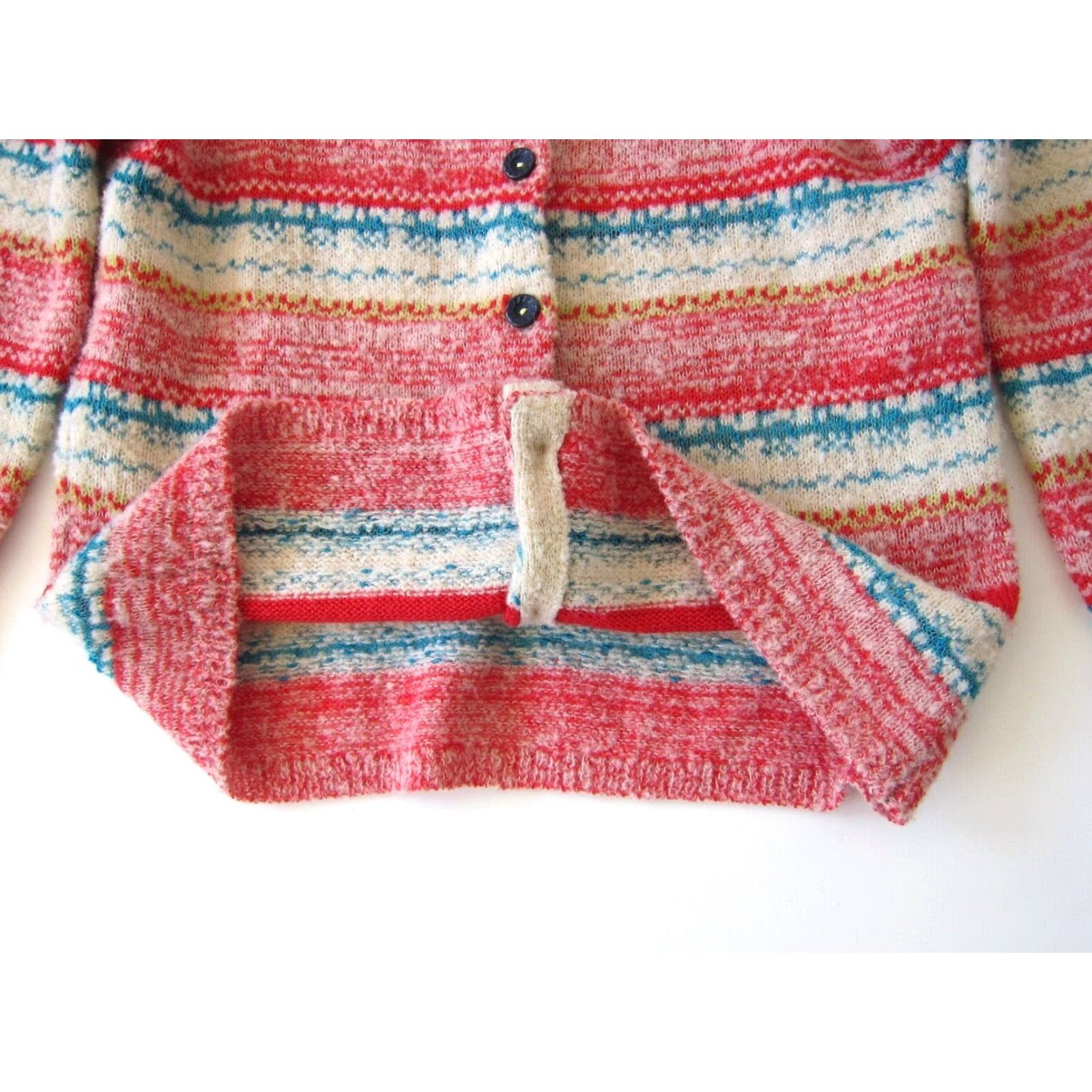 Arrow **Red Blue Green Stripe Wool Blend Cardigan Sweater Medium** User: **Red Blue Green Stripe Cardigan Sweater Medium** Wool Blend Size M / US 6-8 / IT 42-44 - 5 Thumbnail