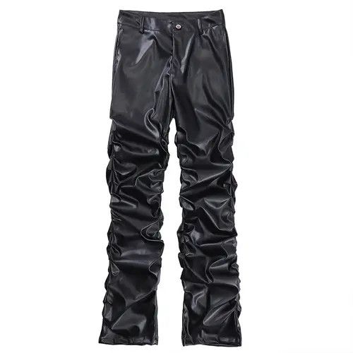 Leather Loose Ruched Casual Pu Leather Pants Streetwear Punk Rock Size US 32 / EU 48 - 5 Thumbnail
