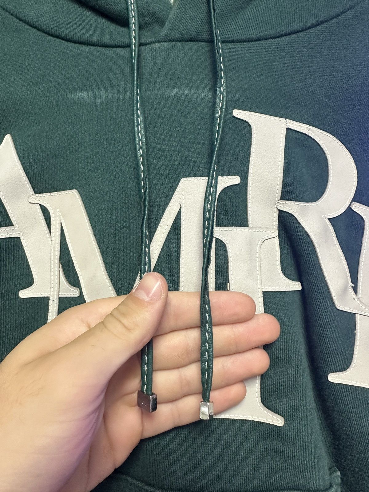 Amiri Amiri Leather Logo Forest Green Hoodie Size US M / EU 48-50 / 2 - 3 Thumbnail