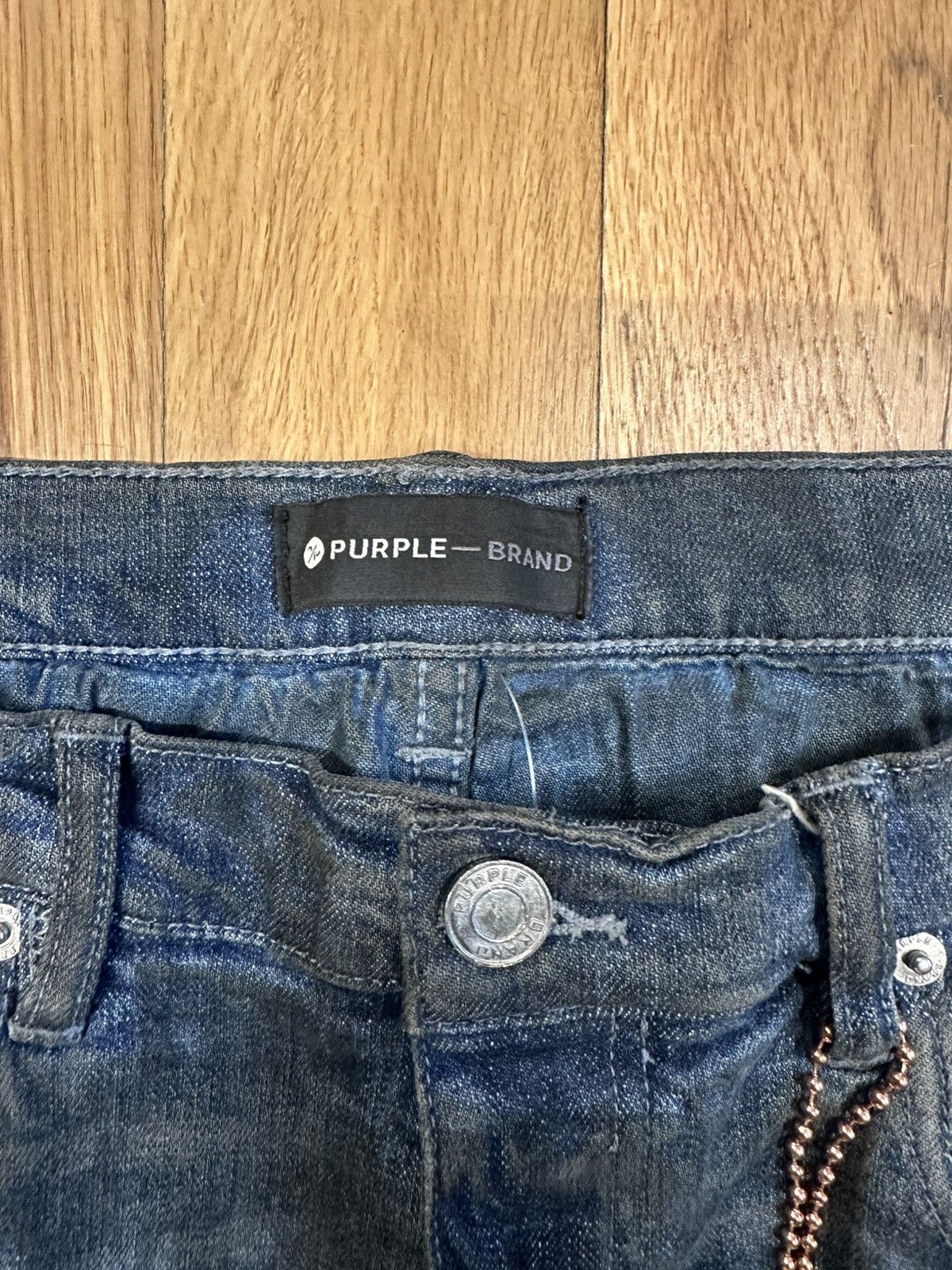 Purple Brand Purple Brand Knee Hole Stitched Blue Gray Jeans Size 33 Size US 33 - 3 Thumbnail