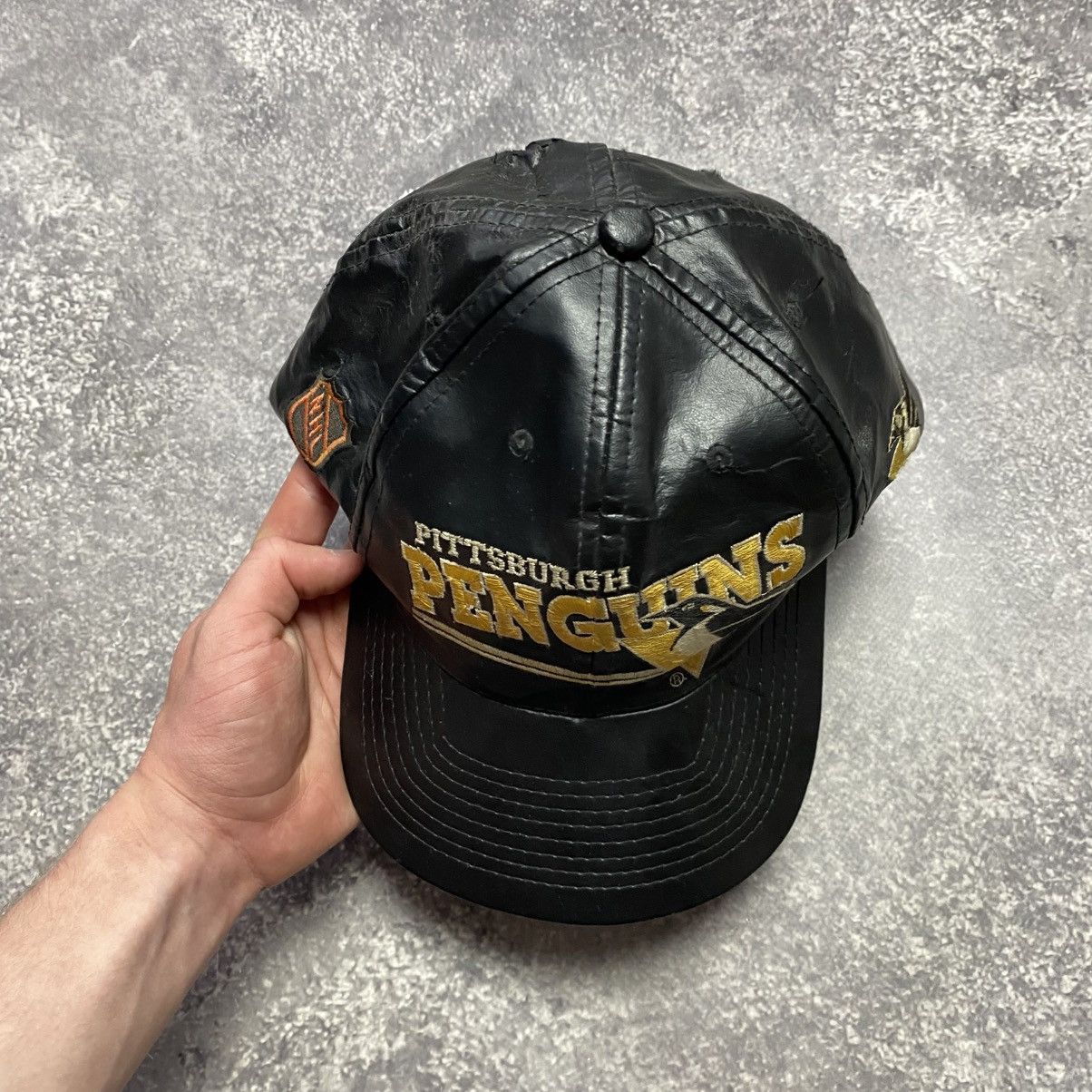 NHL × Sports Specialties × Vintage VTG 90’s Pittsburgh Penguins NHL Specialties leather Cap Size ONE SIZE - 4 Thumbnail