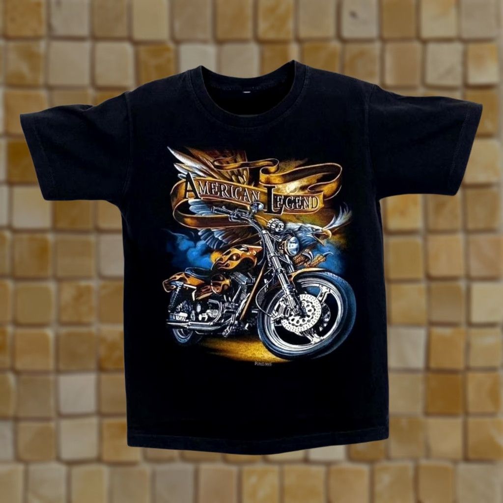 Vintage Vintage 90’s American Legend Biker Eagle Spellout Graphic T-Shirt Small Black Mens Short Sleeve Round Neck Cotton Dated 90s Size US S / EU 44-46 / 1 - 1 Thumbnail