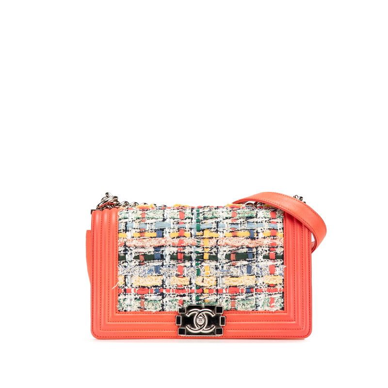 Chanel Chanel Boy Chanel Coco Mark Lambskin Shoulder Bag Leather Shoulder Bag in Orange, Women's