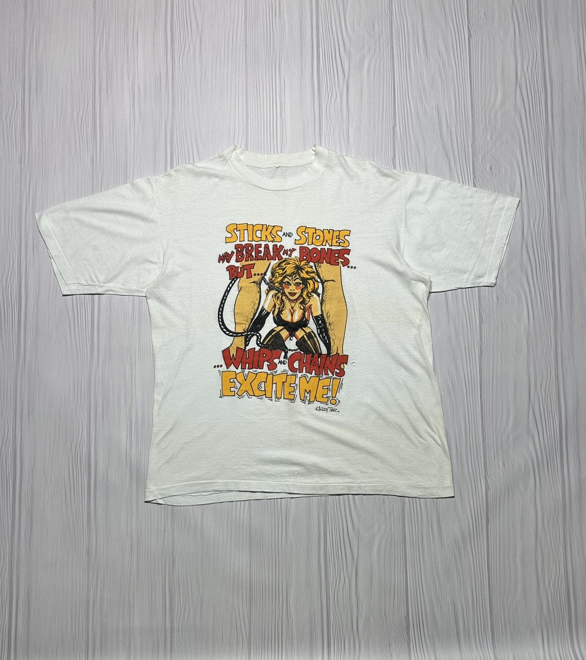 Vintage Vintage Adult Sticks and Stones May Break My Bones Sexy Tee Size US L / EU 52-54 / 3 - 1 Thumbnail
