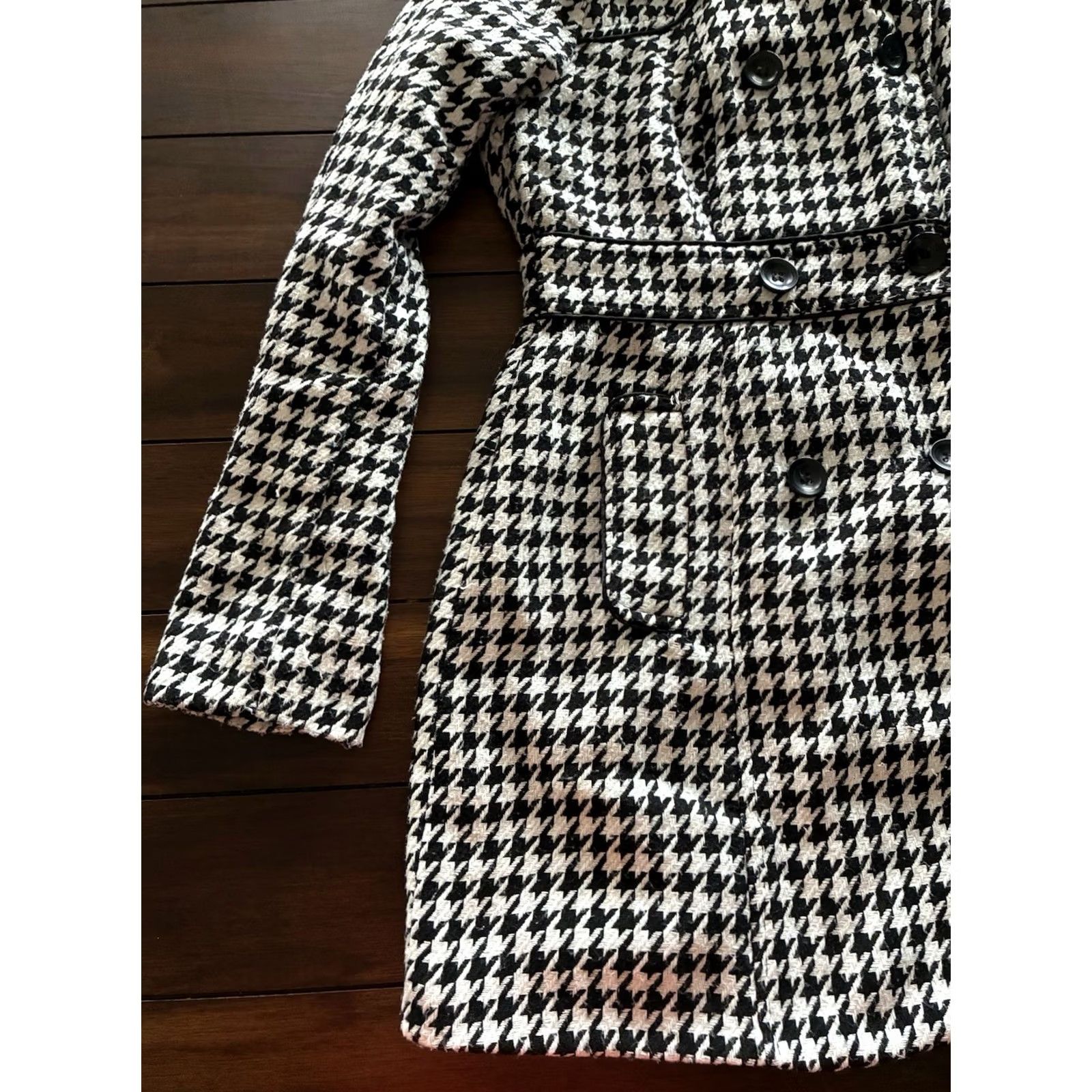 Vintage VINTAGE Paris Blue Houndstooth Wool Blend Coat Womens Medium Pea Coat (Wool) Blue Mens? Size M / US 6-8 / IT 42-44 - 3 Thumbnail