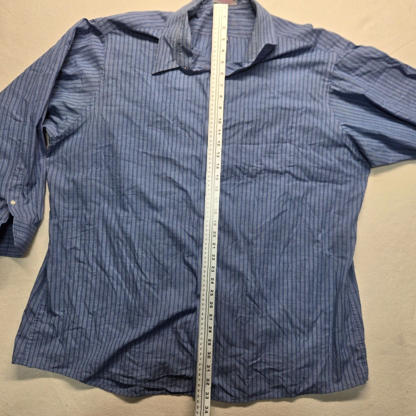 Vintage Blue Striped Button-Up Shirt Long Sleeve Adult Men's Size 20 Tall Casual Size US XXL / EU 58 / 5 - 6 Thumbnail