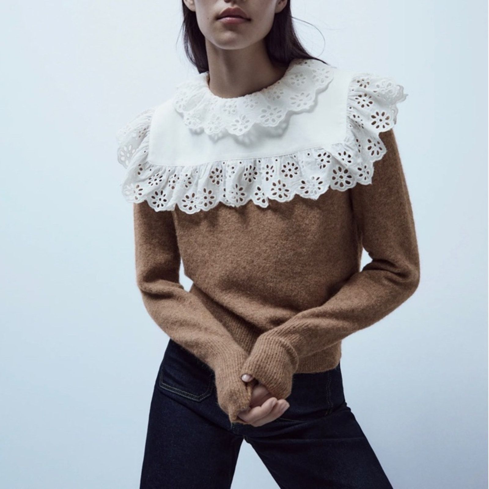 Zara Zara wool blend brown sweater with contrasting collar Small Size S / US 4 / IT 40 - 7 Thumbnail