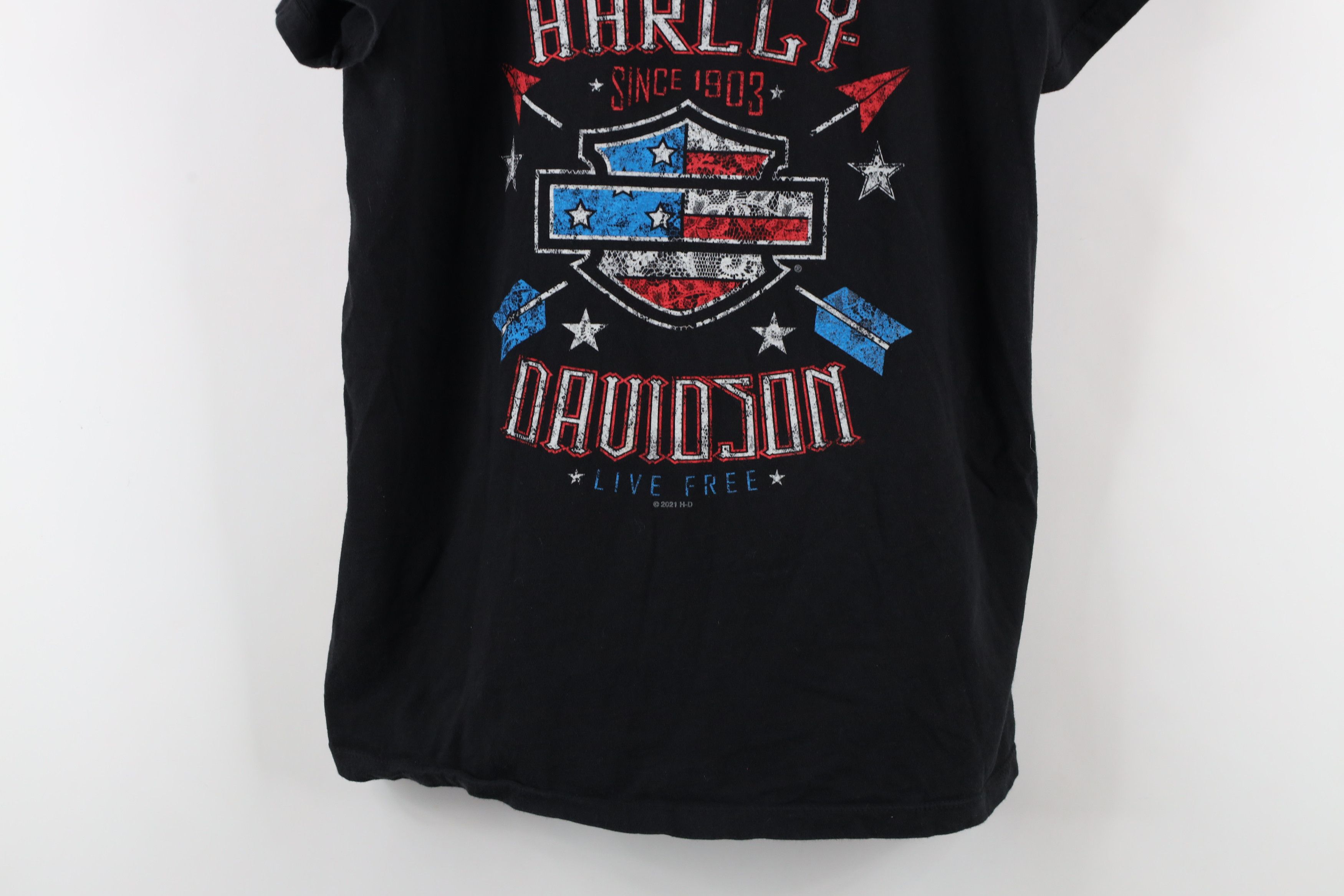 Harley Davidson × Vintage Y2K Harley Davidson Spell Out Flag Arrow T-Shirt Black USA Size XL / US 12-14 / IT 48-50 - 3 Thumbnail