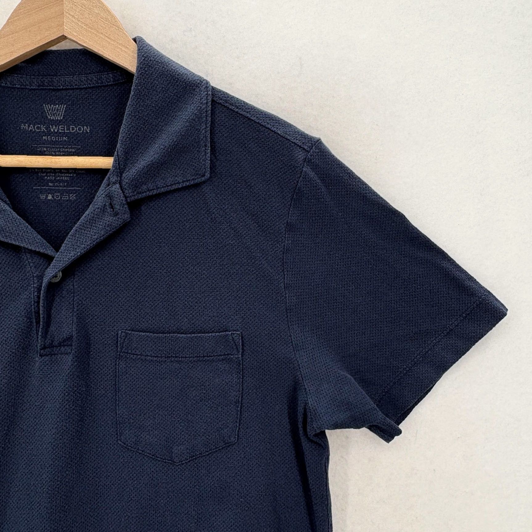 Vintage Mack Weldon Polo Shirt Mens M Blue Textured Pocket Stretch Tagless Casual Size US M / EU 48-50 / 2 - 2 Thumbnail