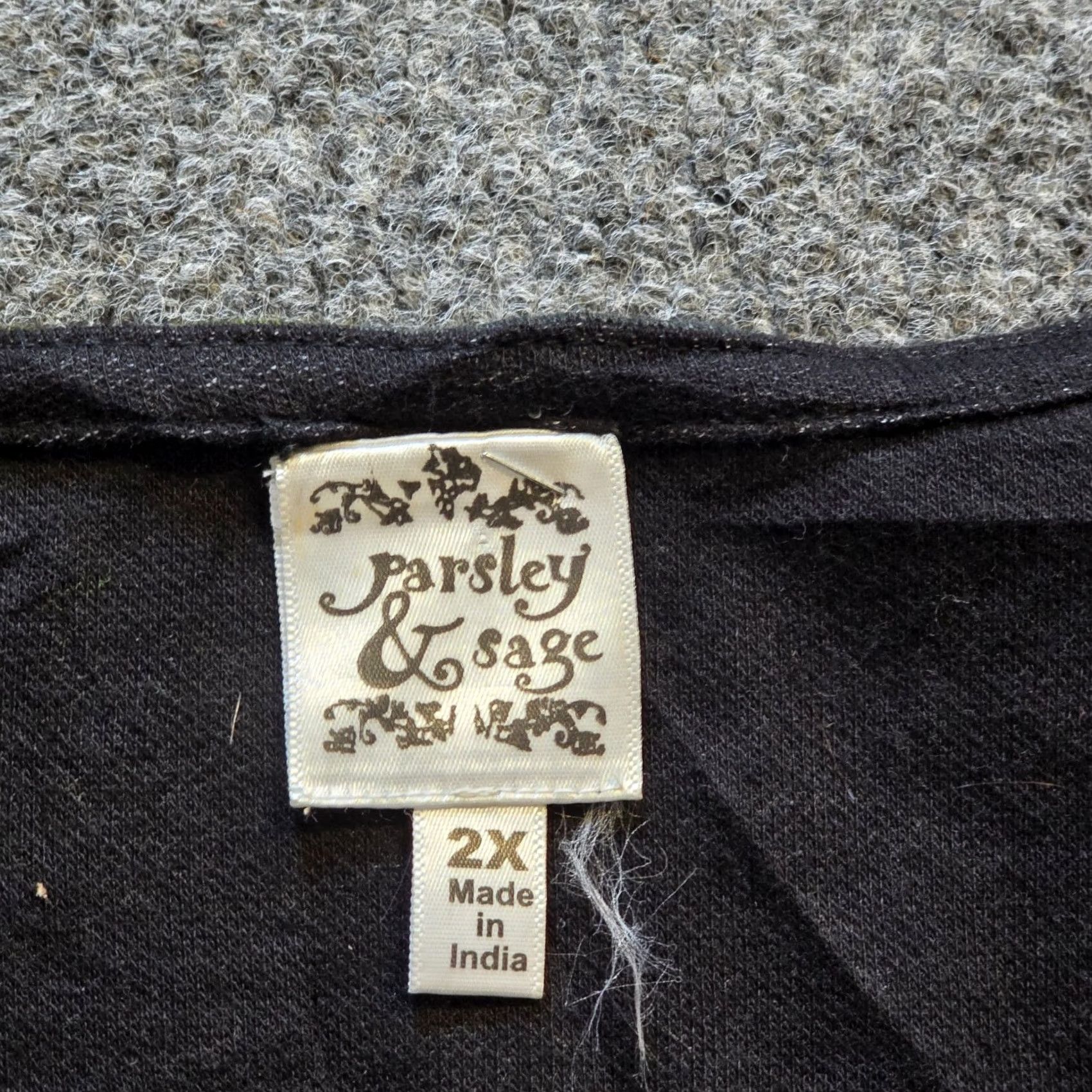Vintage Parsley & Sage Top Women 2X Black Artsy Knit Boxy Long Sleeve Casual V-Neck Geometric Pattern Knit Shirt Womens Size XXL / US 16-18 / IT 52-54 - 3 Thumbnail