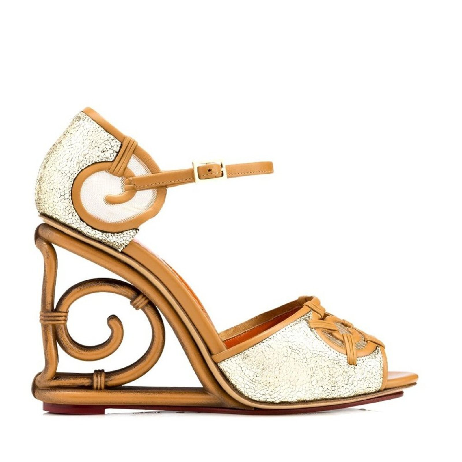 Charlotte Olympia NIB Charlotte Olympia Crackle Silver Leather RATTAN WEDGE 37 Size US 7 / IT 37 - 1 Thumbnail