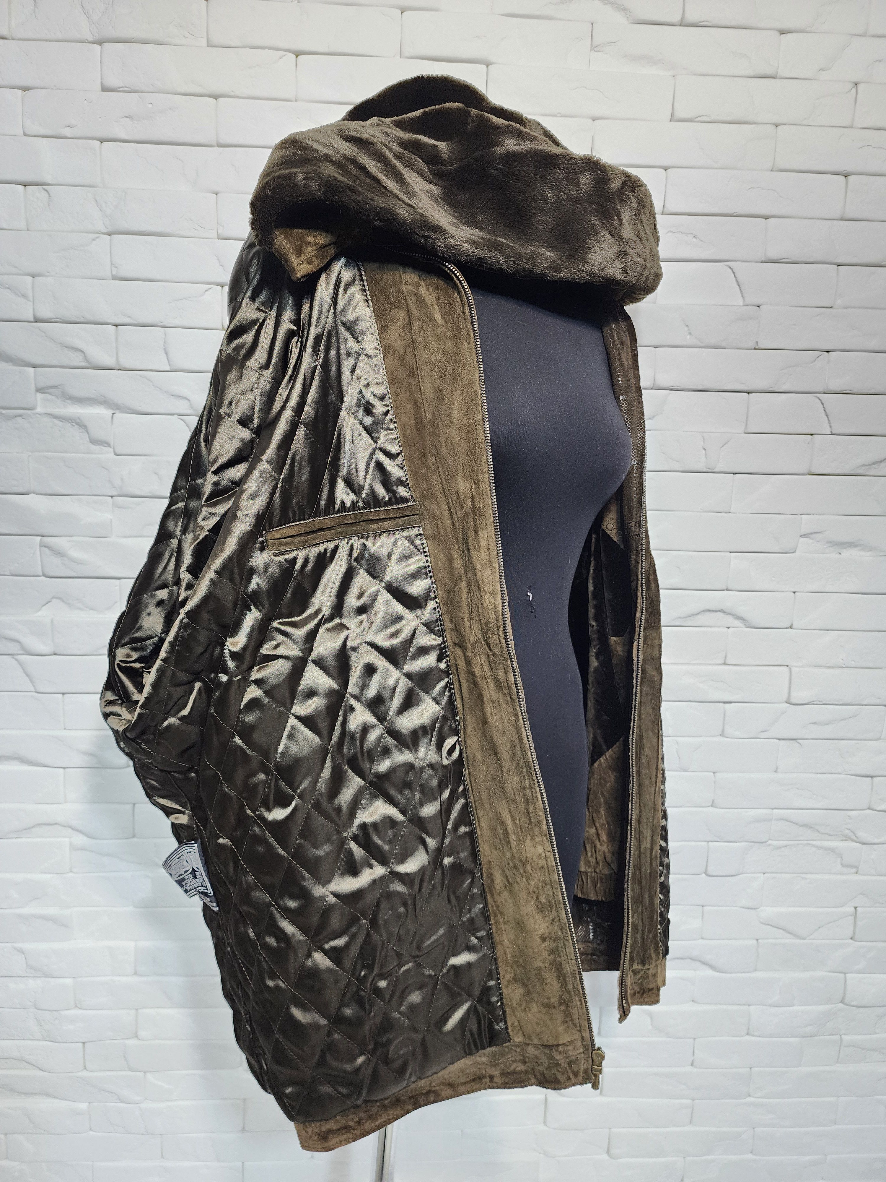 Genuine Leather Vintage Brown Suede Leather Jacket With Hood Size XXL / US 16-18 / IT 52-54 - 9 Thumbnail