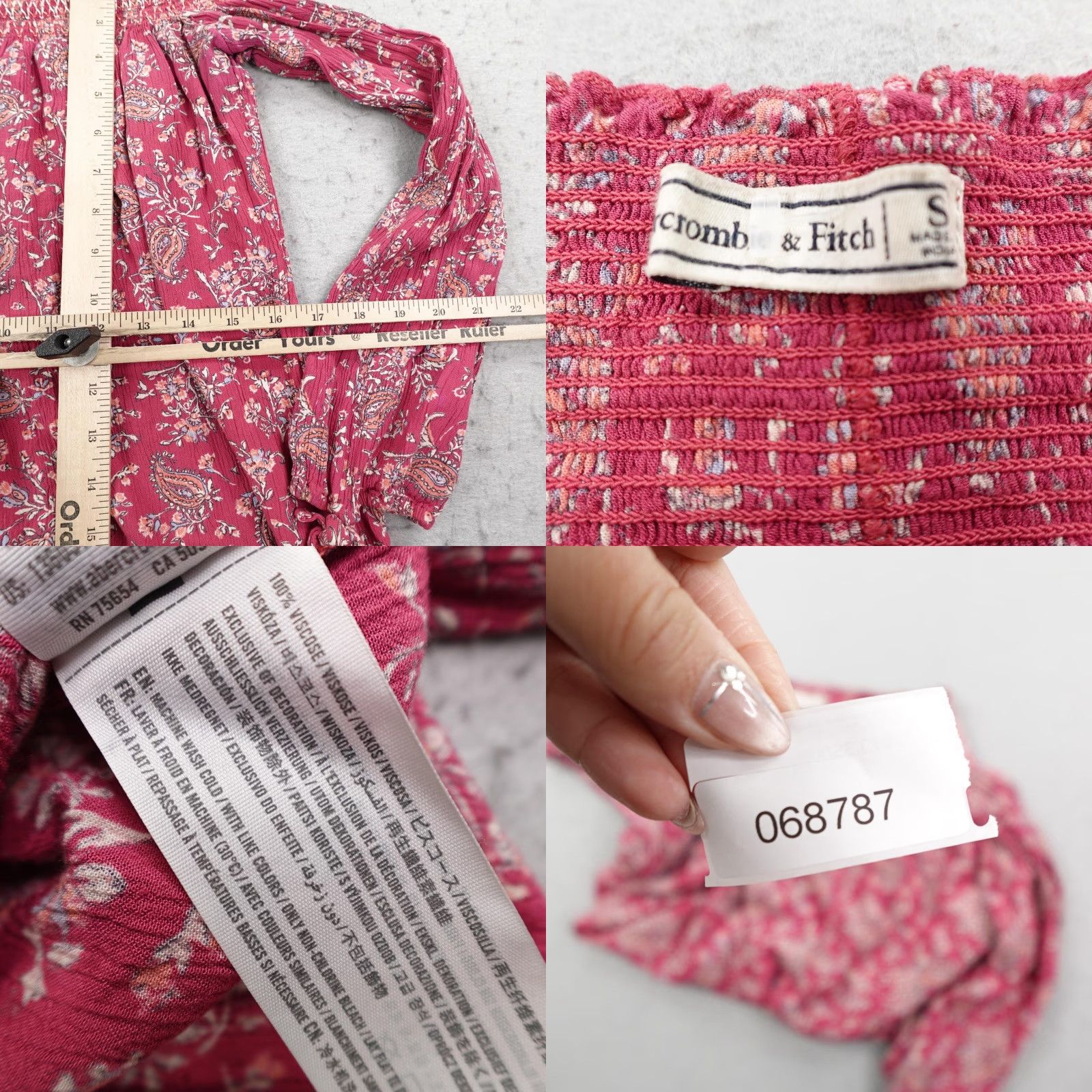 Abercrombie & Fitch Abercrombie & Fitch Shirt Womens Small Pink Paisley Off Shoulder Peasant Top Size S / US 4 / IT 40 - 8 Thumbnail