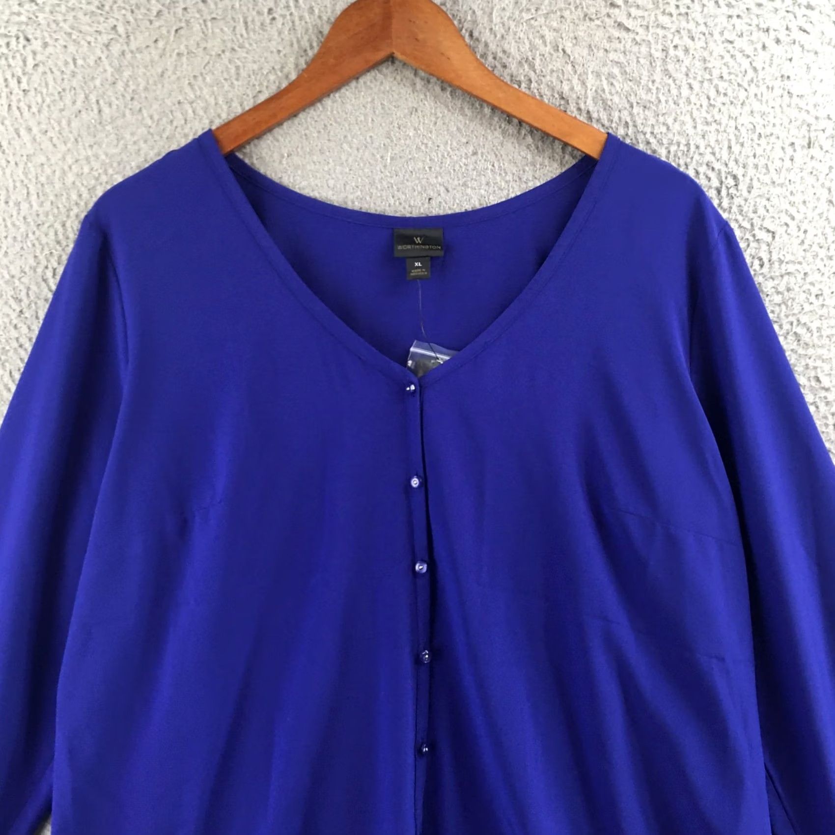Worthington Worthington Blouse Womens XL Blue Button Front Long Sleeve V Neck Casual Top NEW Size XL / US 12-14 / IT 48-50 - 2 Thumbnail