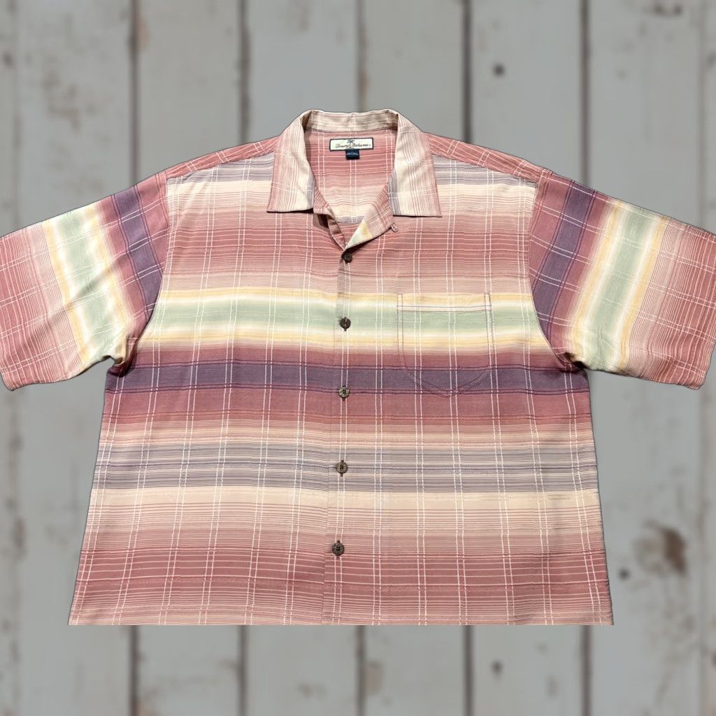 Tommy Bahama Tommy Bahama Camp Shirt Mens L 100% Silk Striped Coral Beige Size US L / EU 52-54 / 3 - 1 Thumbnail