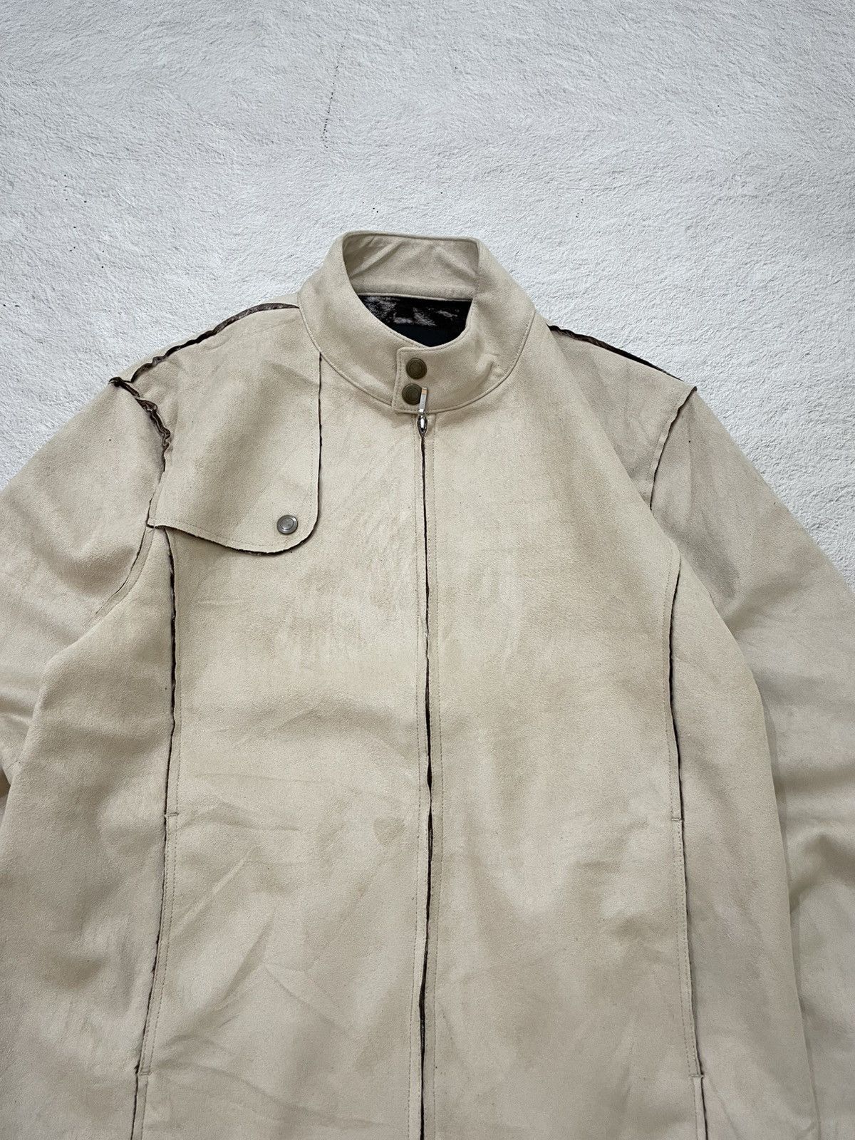 14th Addiction 2000s Esquire Cream Leather Moto Jacket Stand Collar Y2K Size US M / EU 48-50 / 2 - 2 Thumbnail