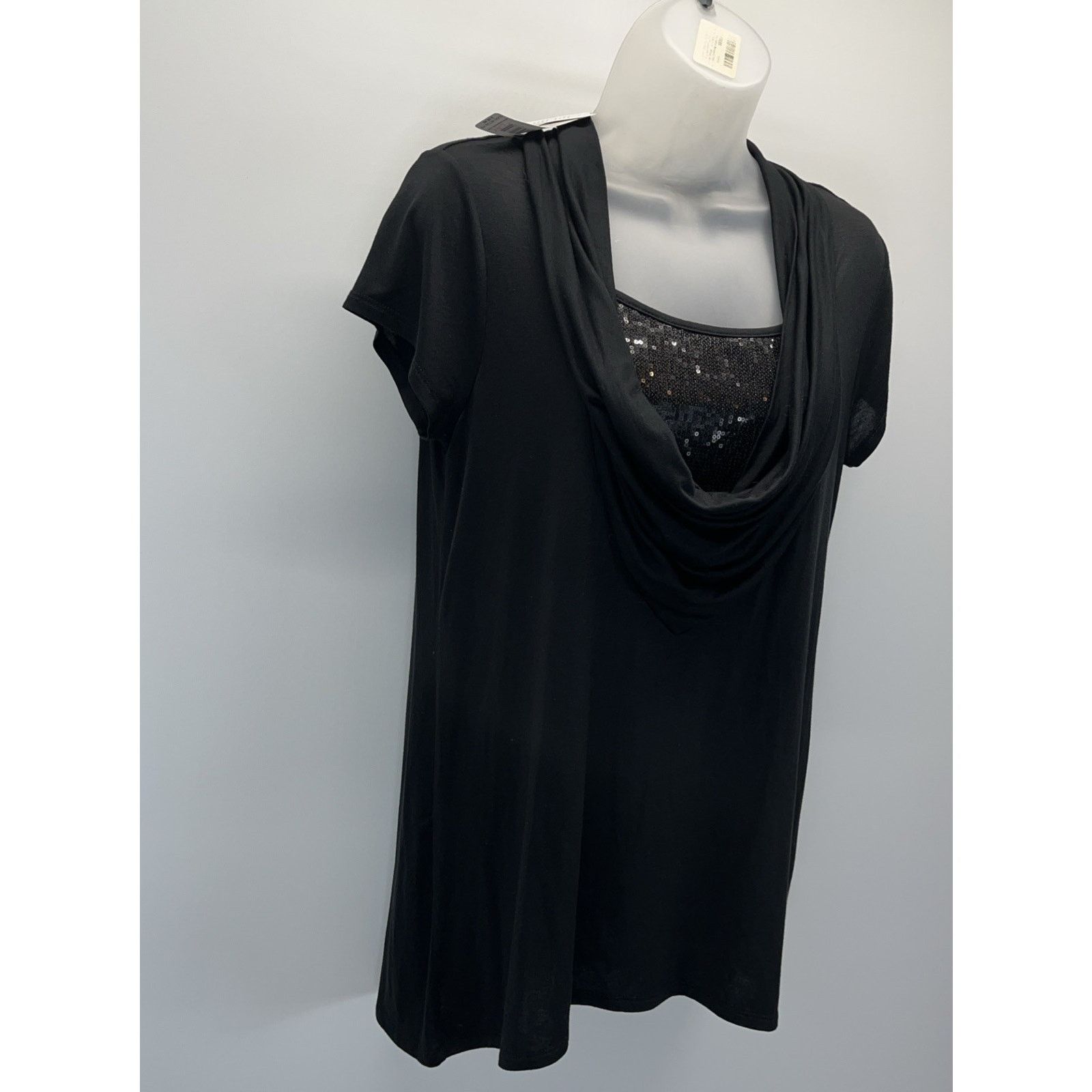 Other NWT August Silk Top Black Sequin Round Neck Short Sleeve Size S / US 4 / IT 40 - 3 Thumbnail