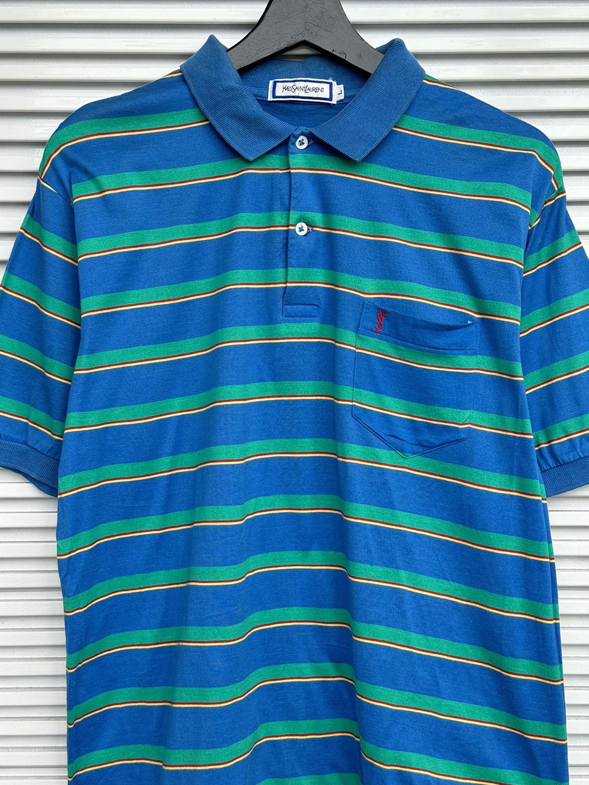 Vintage Vintage YSL Yves Saint Laurent Striped Polo Shirt Size US L / EU 52-54 / 3 - 2 Thumbnail