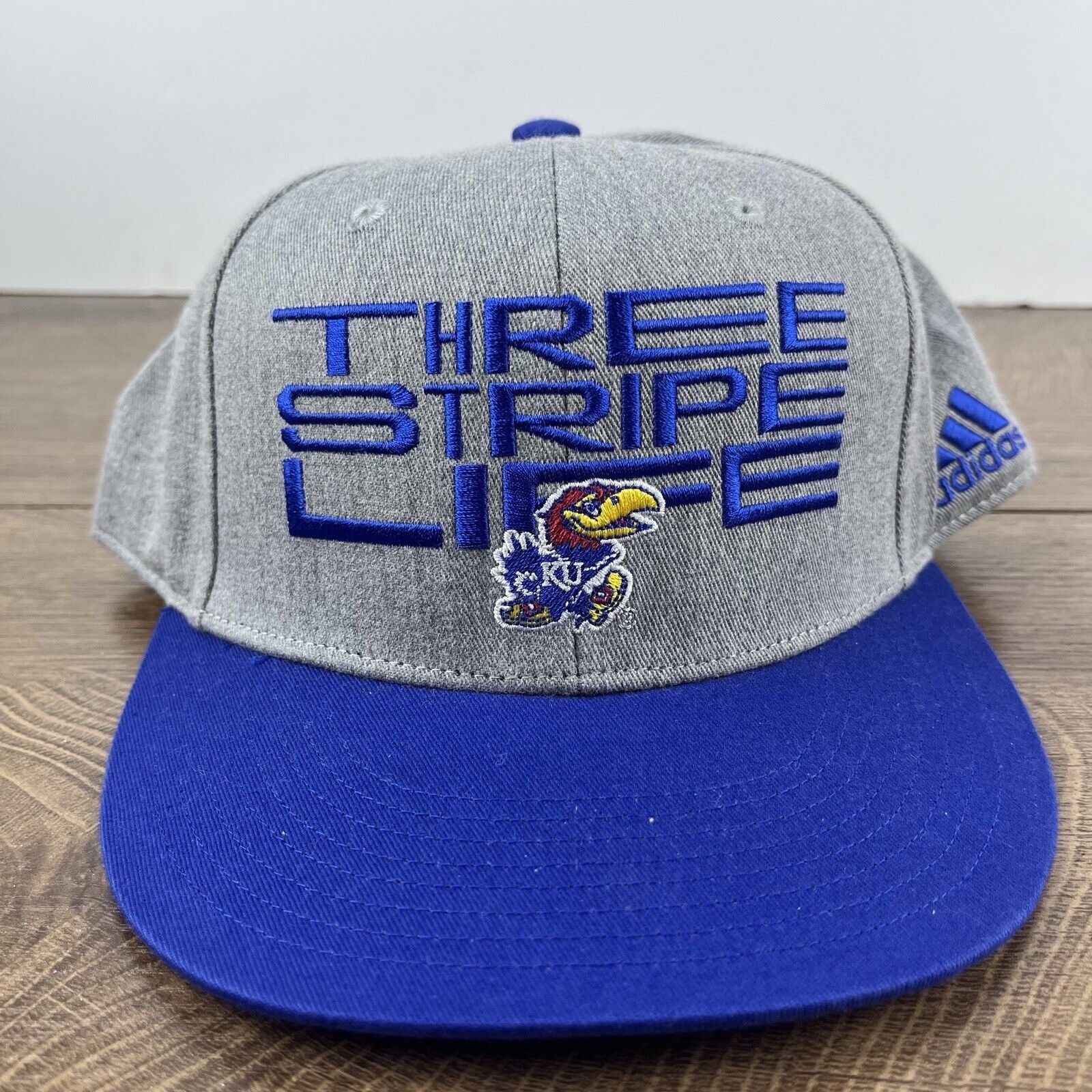 Adidas Kansas Jayhawks Hat Adidas Three Stripe Hat Gray Cap Adjusta Size ONE SIZE - 4 Thumbnail