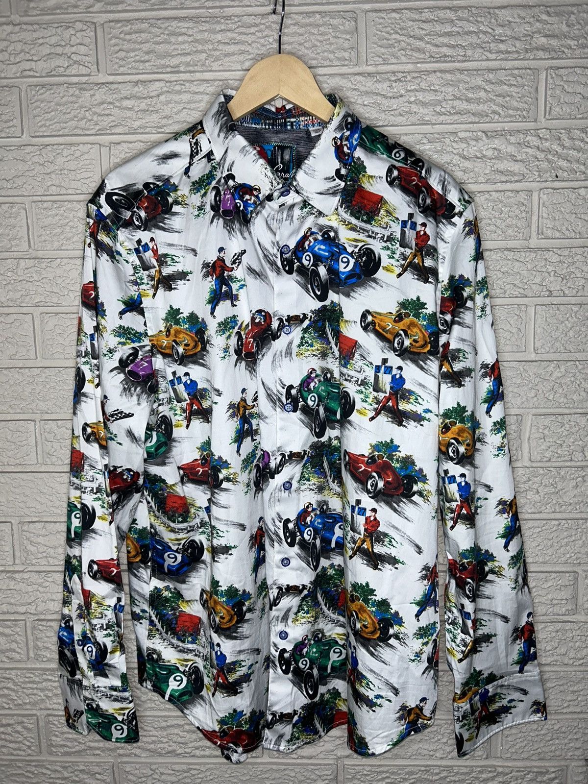 image of Robert Graham Motor Racing Aop Button Up Shirt in White, Men's (Size XL)