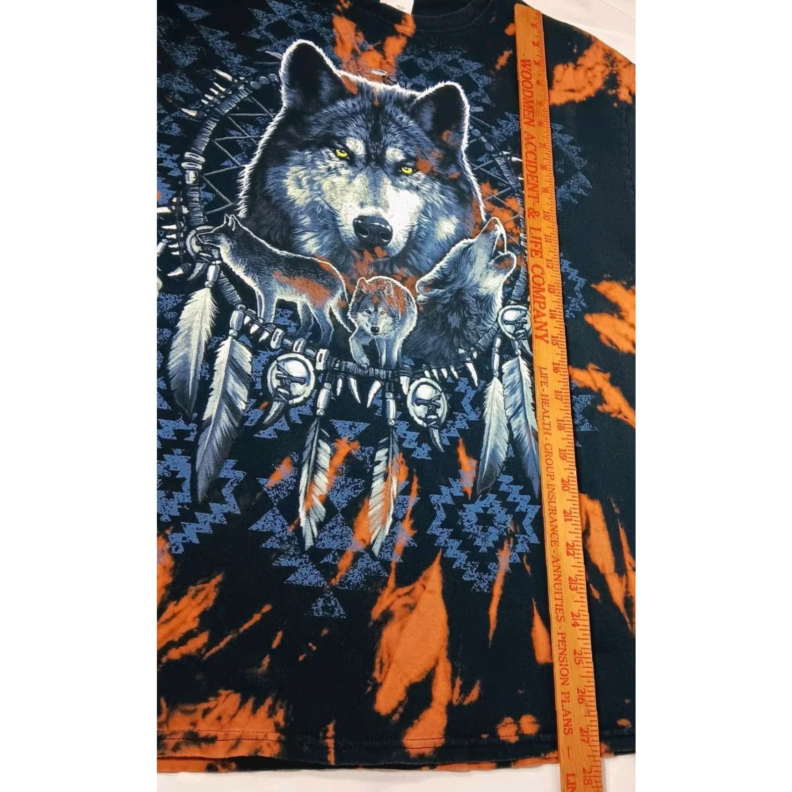 Fruit Of The Loom VINTAGE Wolf Dreamcatcher Shirt Large Bleach Dye Black Native Pack Feather Hippie Nature Size US L / EU 52-54 / 3 - 4 Thumbnail