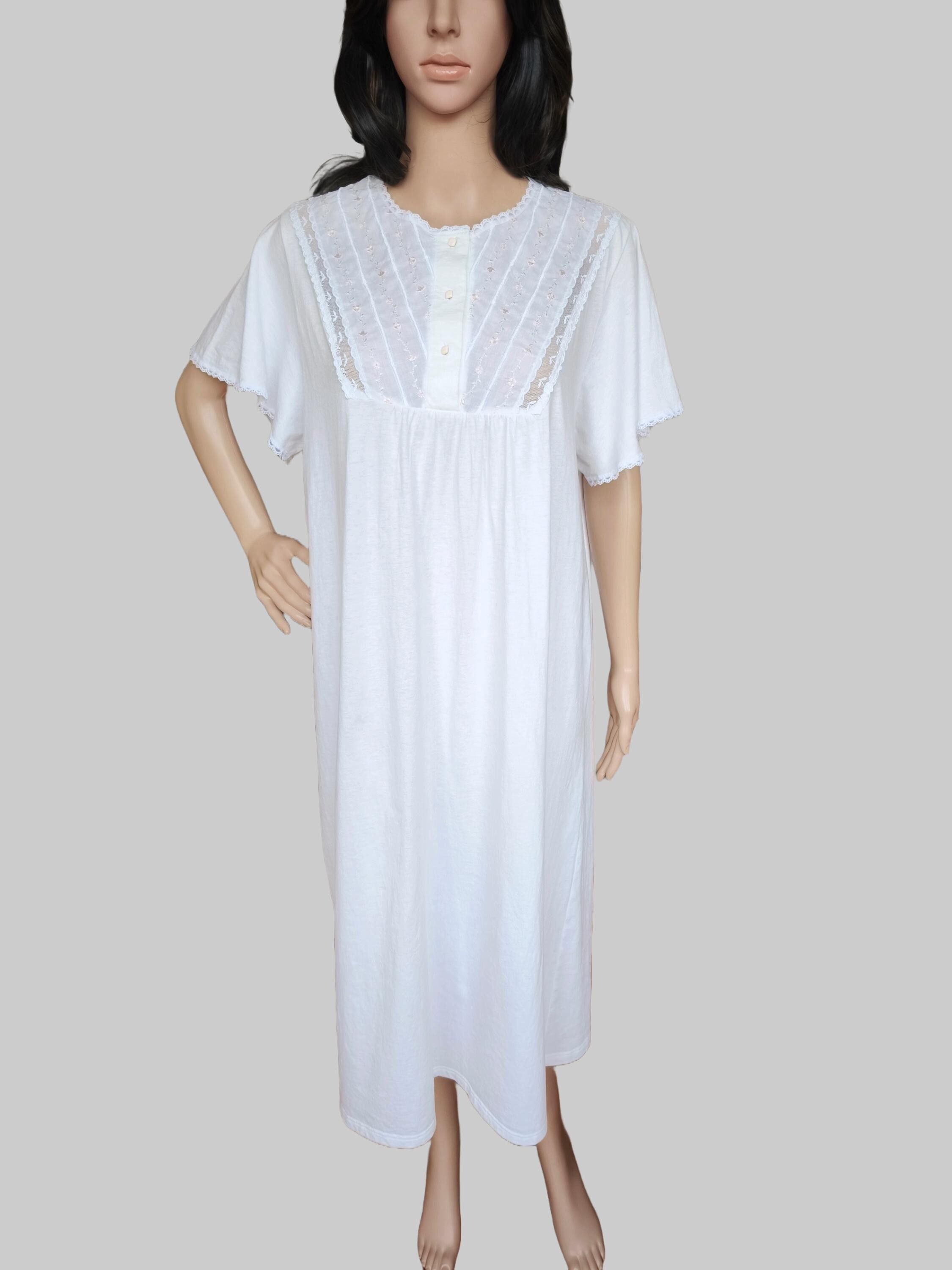 C&A White Cotton Embroidered Short Sleeve Button Up Nightgown Size L / US 10 / IT 46 - 5 Thumbnail