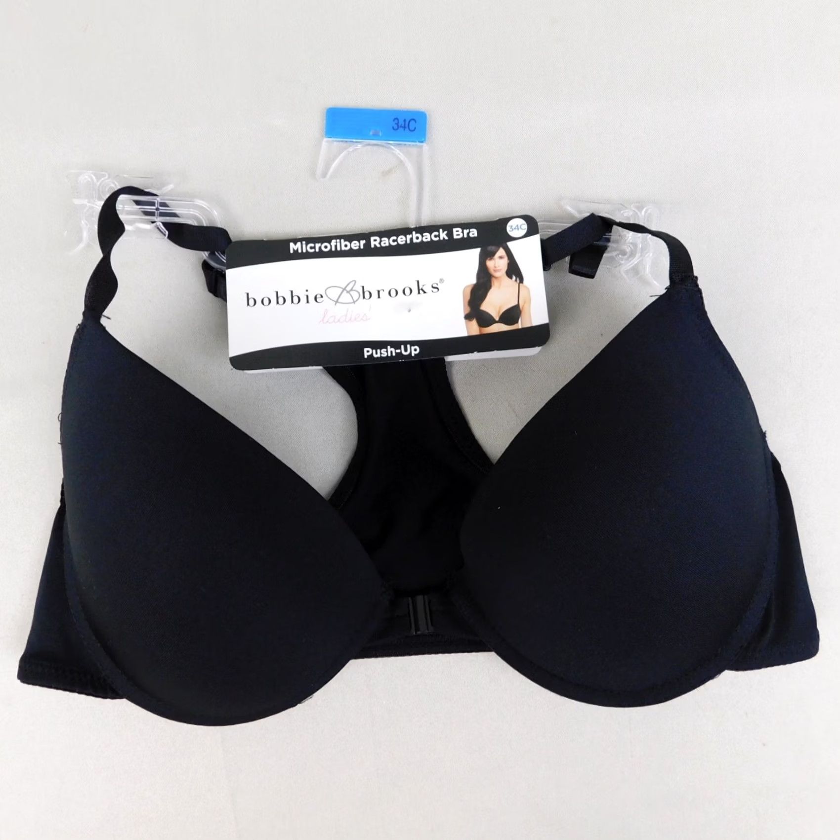 Vintage Bobbie Brooks 34C Black Microfiber Racerback Push Up Underwire Bra Demi Cup Front Closure Straps Adjustable Padded Size ONE SIZE - 2 Thumbnail