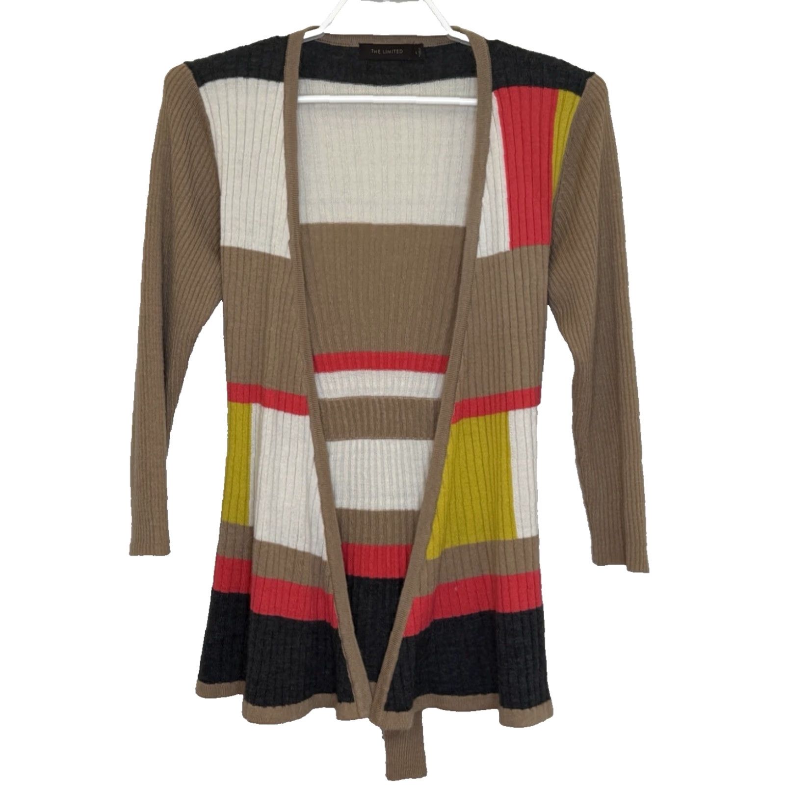 Vintage VINTAGE The Limited Sweater Cardigan Womens Large Tan Stripe Open Front Belted Shirt Womens L Tan Stripe Belted Cardigan The Limited Size L / US 10 / IT 46 - 2 Thumbnail