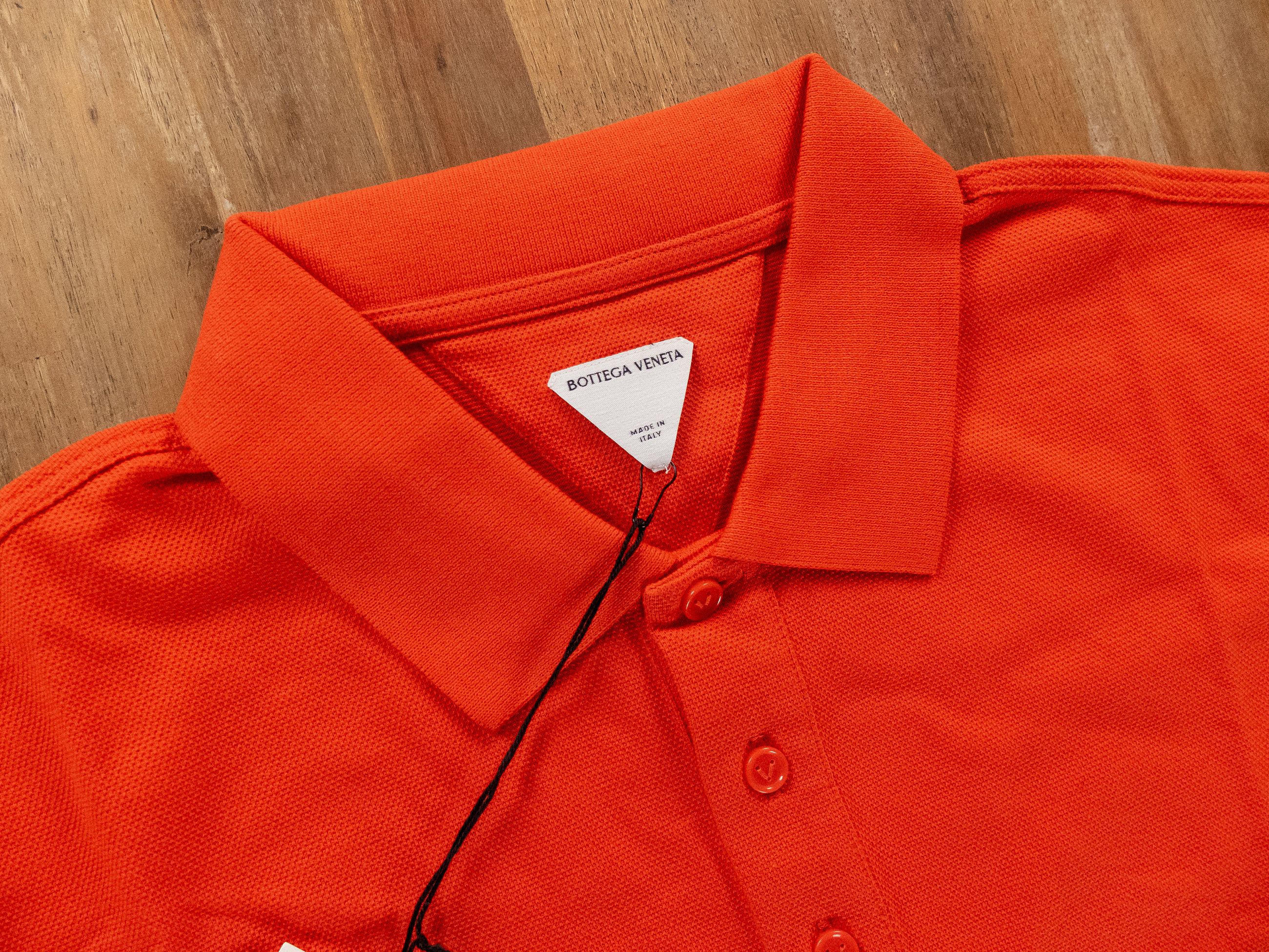 Bottega Veneta BOTTEGA VENETA solid orange pique cotton polo shirt Large q Size US L / EU 52-54 / 3 - 3 Thumbnail