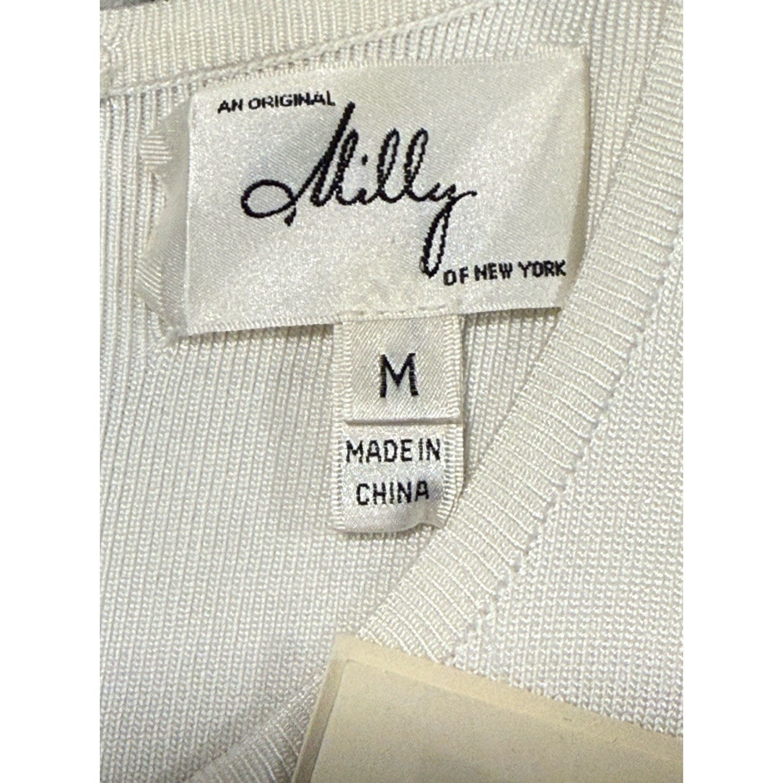 MILLY Milly Of New York White Sleeveless Knit Wool Dress M V-Neck Zipper Lined Slimming Fit & Flare Knee Length NWT Women's Designer Size M / US 6-8 / IT 42-44 - 7 Thumbnail