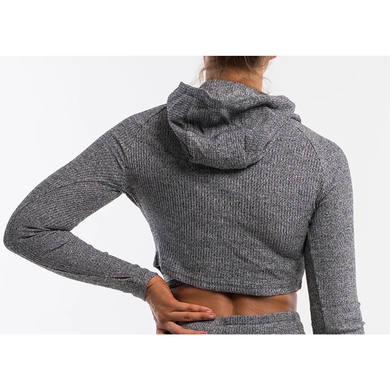 Gymshark Gymshark Hoodie XS Grey Ribbed Cropped Pullover Top A003147 Size XS / US 0-2 / IT 36-38 - 1 Thumbnail