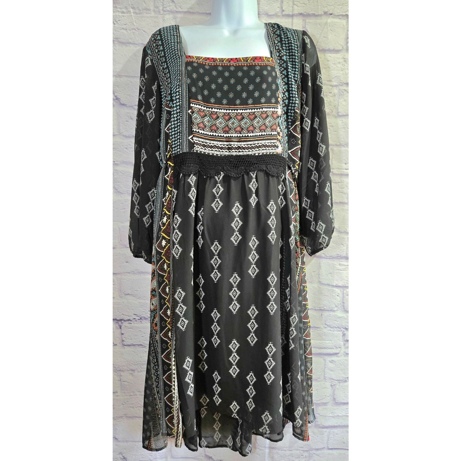 Other Sami & Jo Black Geo Print Bohemian Style Dress 2X Plus Lined Size XXL / US 16-18 / IT 52-54 - 1 Thumbnail