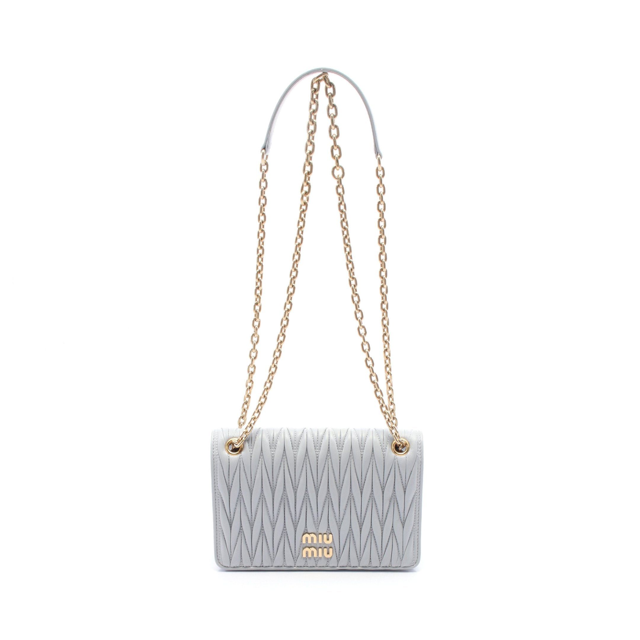 Miu Miu Matelasse Mini Bag Chain Shoulder Leather Light Blue, Women's