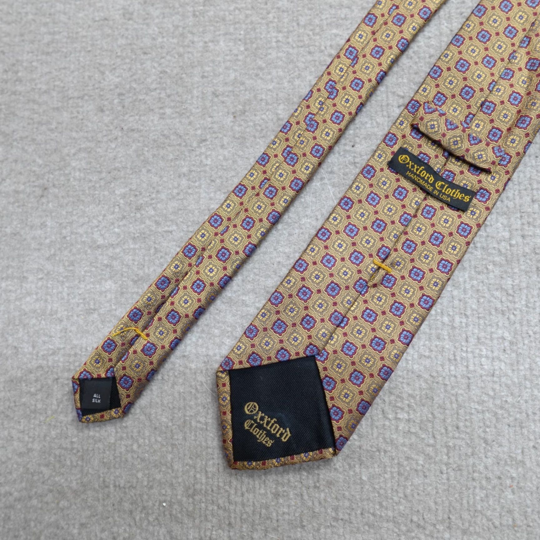 Vintage Oxxford Silk Tie Gold Geometric Jacquard Classic 57"-60" Handmade USA Men Size ONE SIZE - 2 Thumbnail