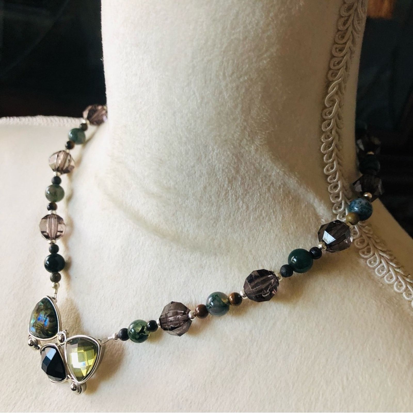 Handmade Handcrafted faceted pendant agate and jasper stone necklac Size ONE SIZE - 4 Thumbnail