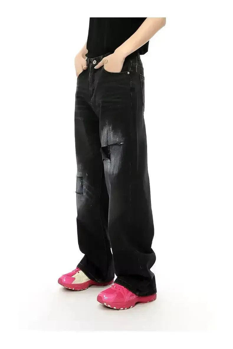 Japanese Brand Street style Hole Star Wide Leg Washed Design Jeans Size US 32 / EU 48 - 5 Thumbnail