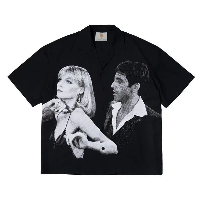 Vintage Movie themed portrait print retro short sleeved shirt blouse Size US M / EU 48-50 / 2 - 1 Thumbnail