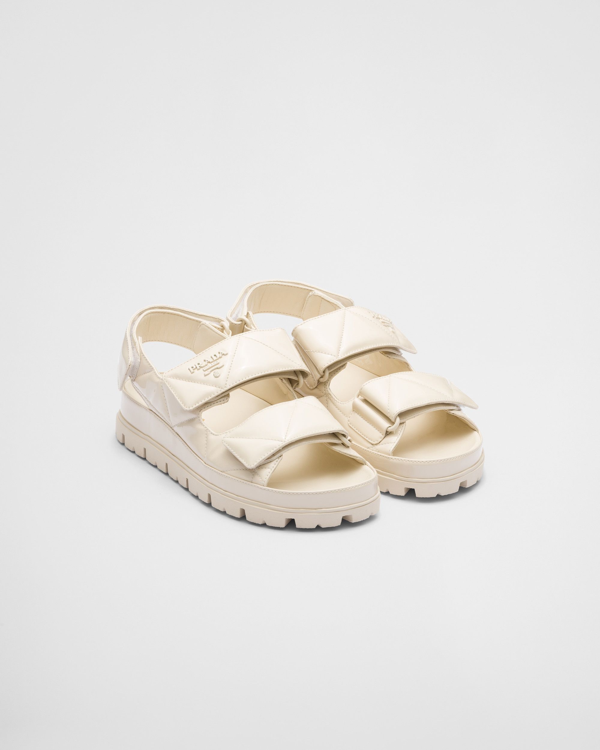 image of Prada Patent Leather Sandals In Beige, Women's (Size 6)
