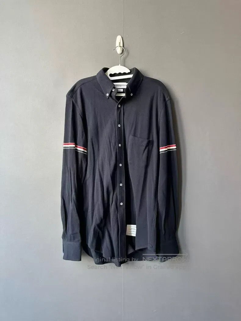 Thom Browne Thom Browne Navy Blue Double Sleeve Label Shirt Size US XL / EU 56 / 4 - 1 Thumbnail