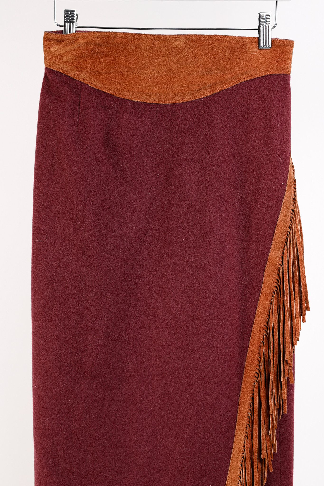 Designer Ritz Saddler Wool & Cashmere Suede-Fringe Midi Skirt Size 30" / US 8 / IT 44 - 3 Thumbnail