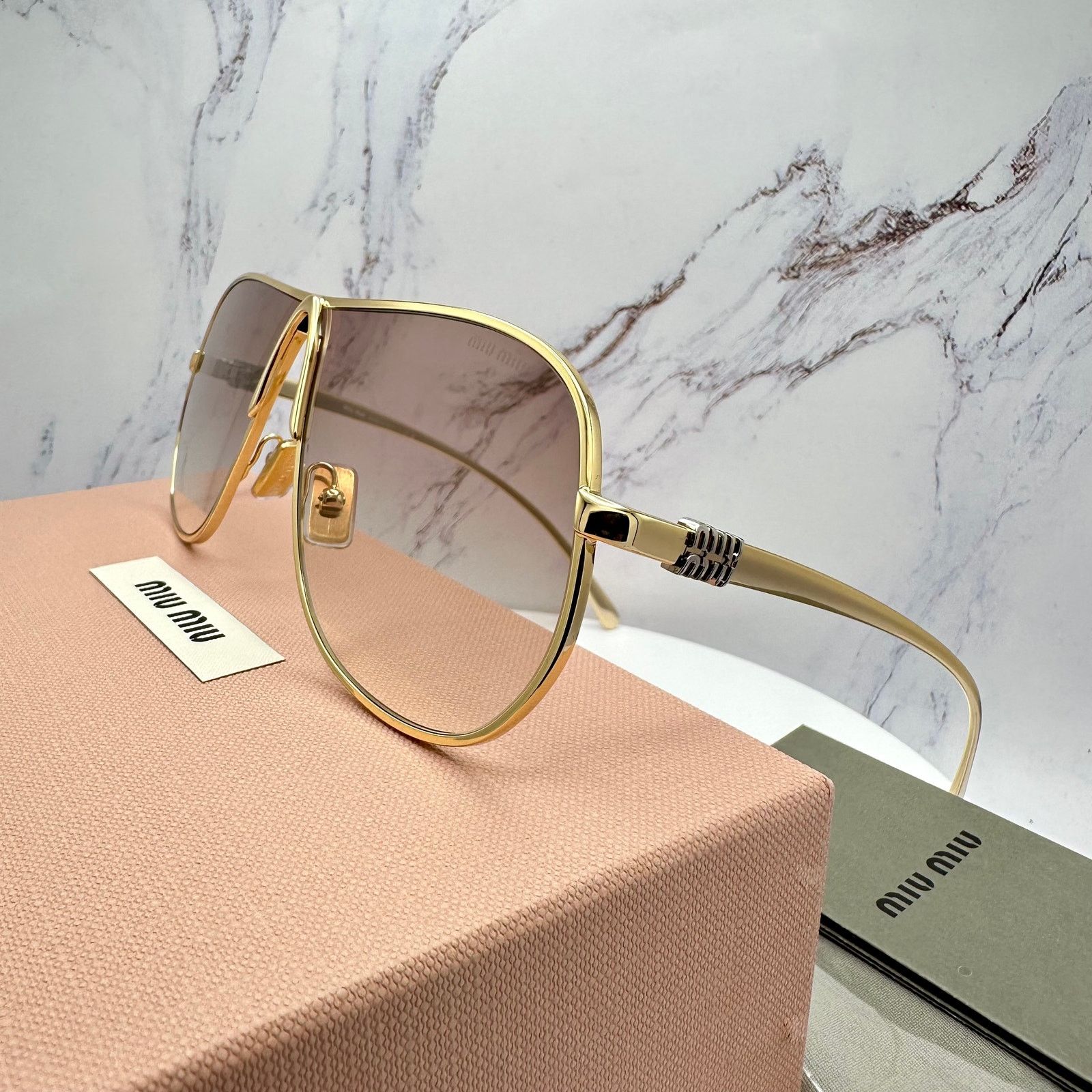 Miu Miu New MIU MIU Sunglasses Gold Brown Gradient Metal Aviator Size ONE SIZE - 8 Thumbnail