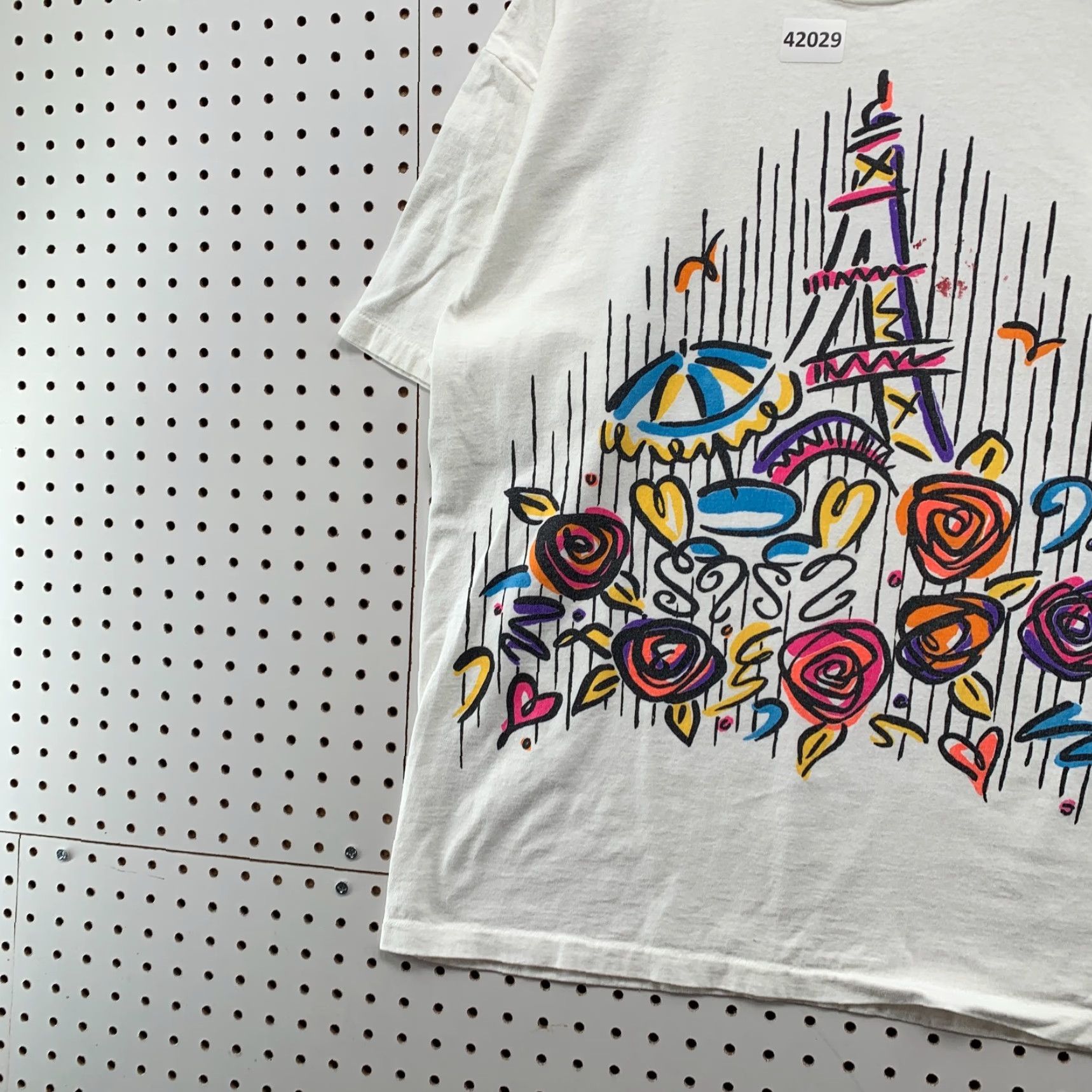 Gildan VINTAGE 90s Gilda Marx T-Shirt Mens Adult Large White Floral Paris Cotton Short Sleeve Crew Neck Summer Theme Size US L / EU 52-54 / 3 - 5 Thumbnail