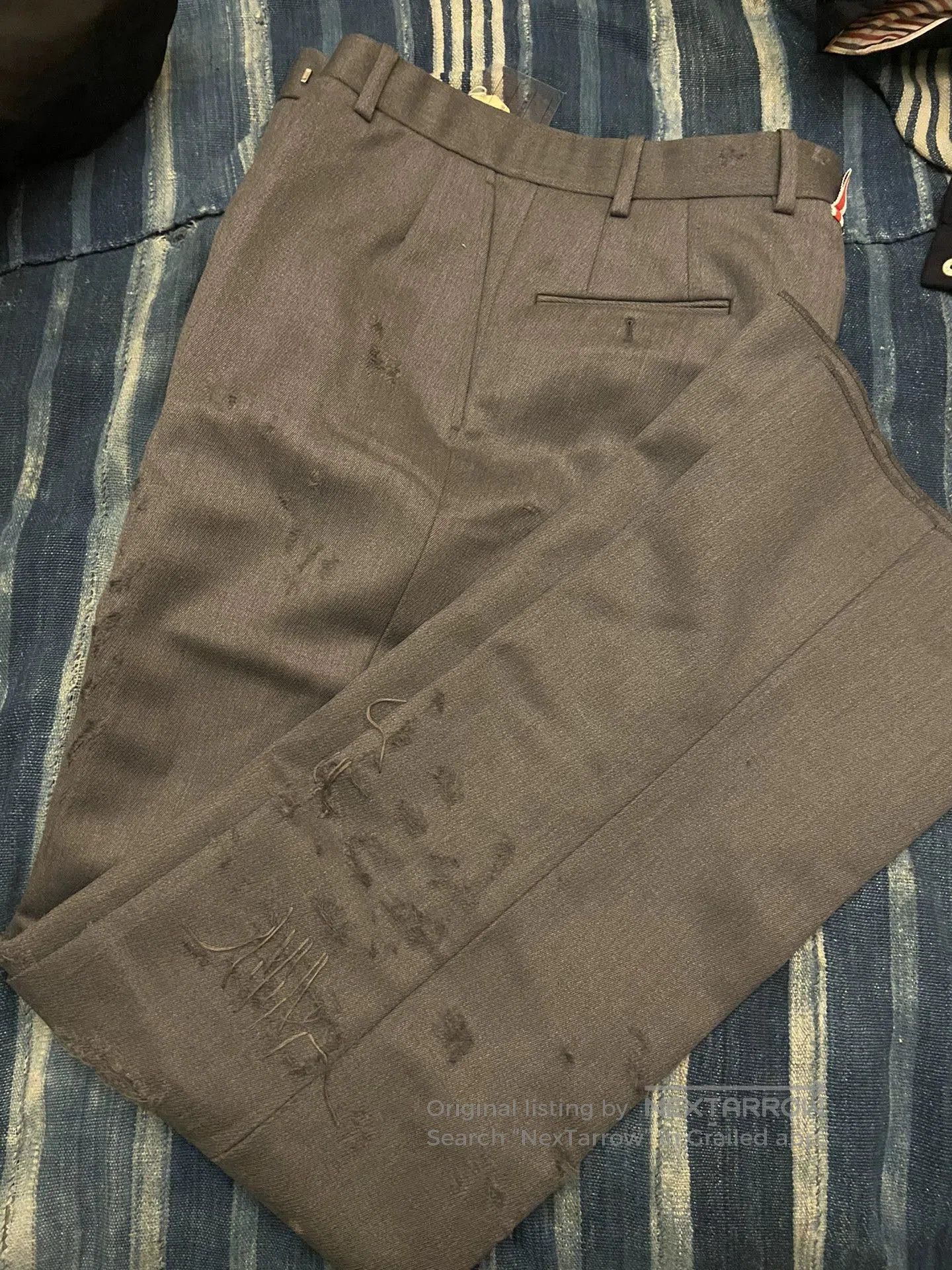 thom browne distressed gray trousers.