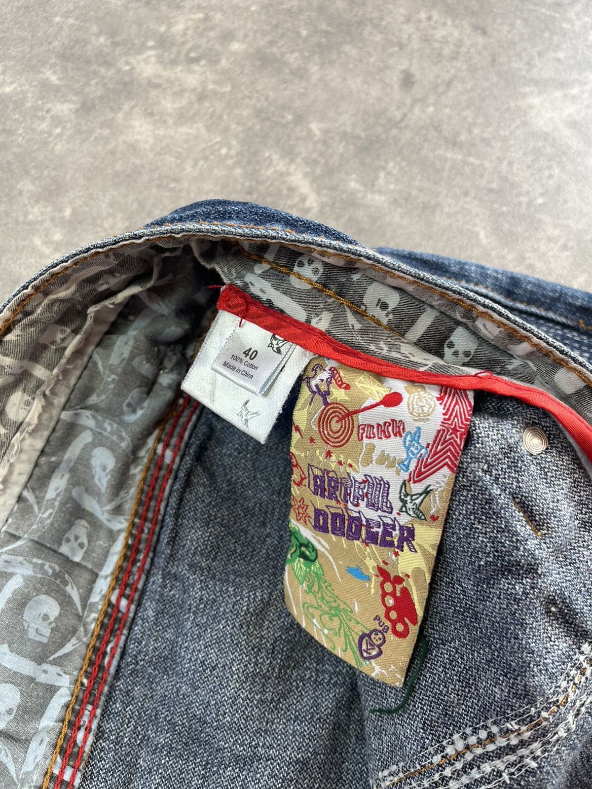 Artful Dodger 00s Artful Dodger Rare Skulls Baggy Denim Jeans 40 XXL Size US 40 / EU 56 - 8 Thumbnail