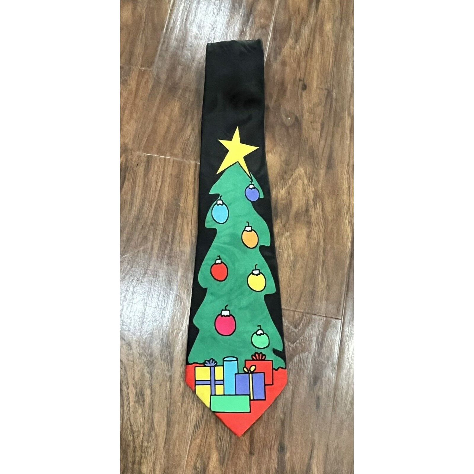 Other Vintage Christmas Necktie Black Christmas Tree big star Size ONE SIZE - 2 Thumbnail