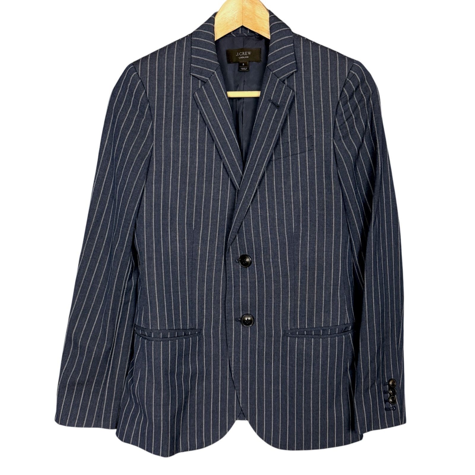 J.Crew J.Crew Ludlow Blazer Womens 2 Blue Striped Italian Wool Size XS / US 0-2 / IT 36-38 - 2 Thumbnail