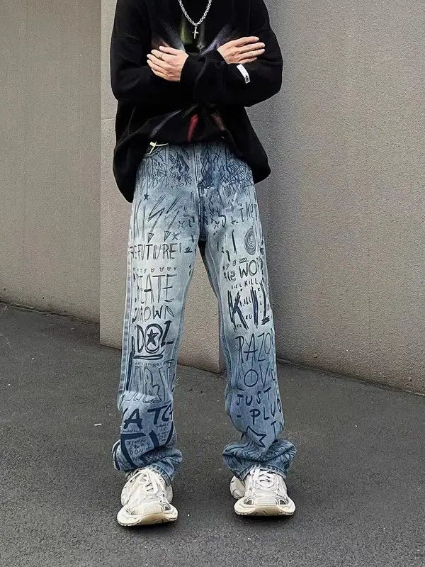 VIBE High street trendy retro letter graffiti jeans Size US 31 - 7 Thumbnail